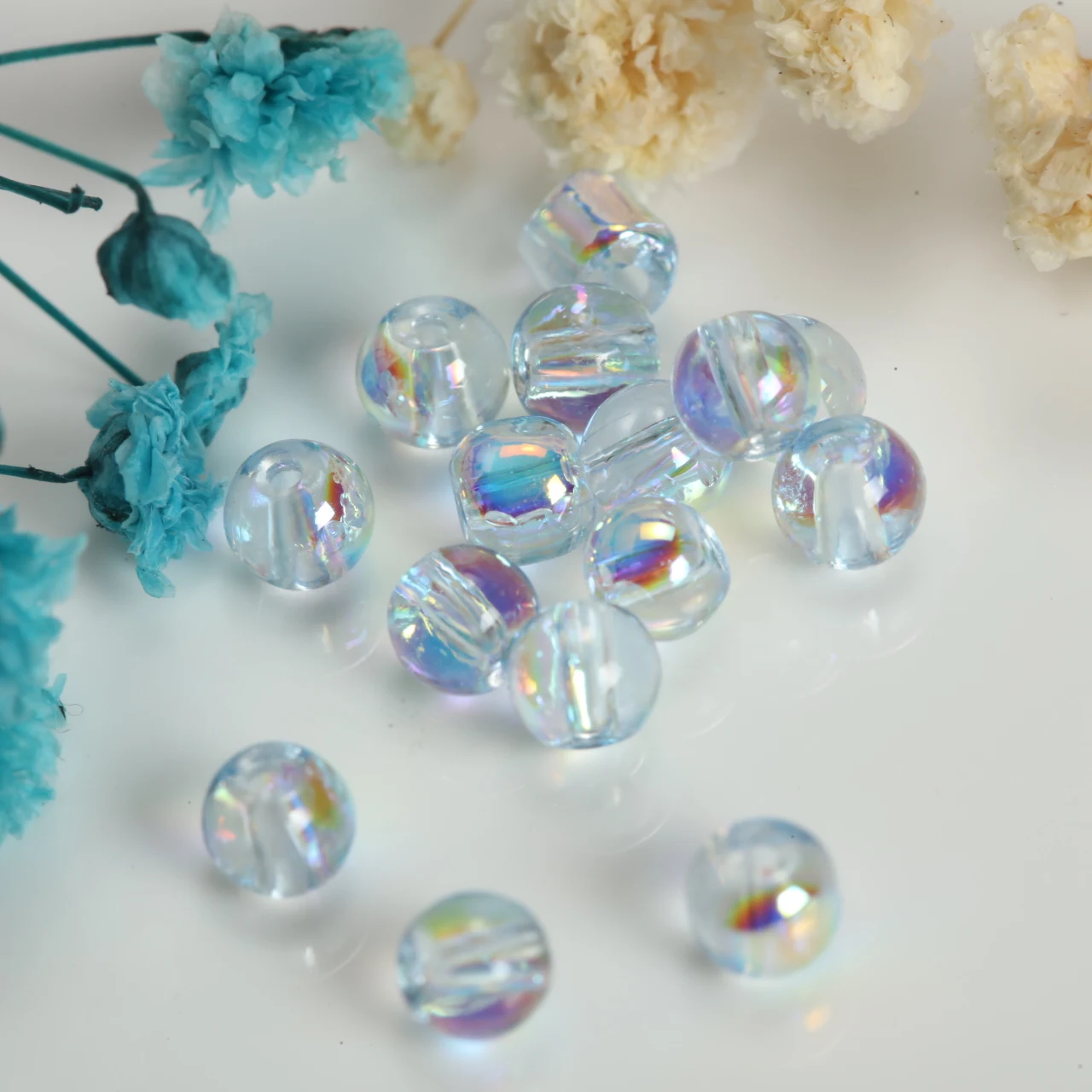 80pcs 4mm AB White Iridescent Round Beads Shiny Rainbow Coated Loose Beads for Women Bracelet Necklace Making Accessories