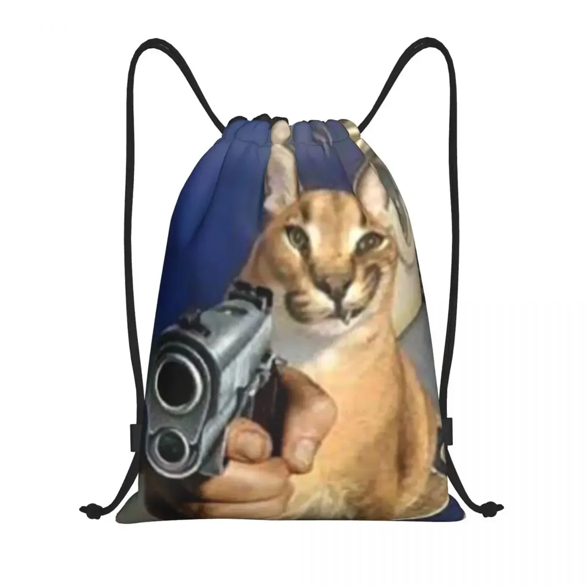 

Big Floppa Gangsta Cat Drawstring Backpack Sports Gym Bag for Women Men Training Sackpack