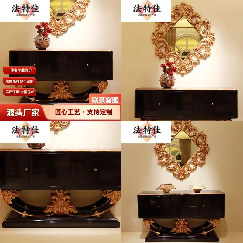 For European Living Room Solid Wood Hand Carved Decorative Cabinet Apartment Foyer Entrance TV Console Storage Furniture