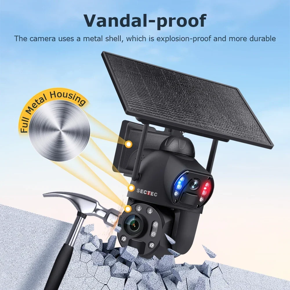 กล้องวงจรปิด SECTEC 10W ซูม 36 เท่า เลนส์คู่ 4G พลังงานแสงอาทิตย์ สำหรับภายนอกอาคาร รองรับเครือข่าย ซูม 36 เท่า เลนส์คู่ ความละเอียด 6MP บันทึกภาพตลอด 24 ชั่วโมง แบตเตอรี่ 20000mAh กล้องพลังงานแสงอาทิตย์พร้อมเลเซอร์