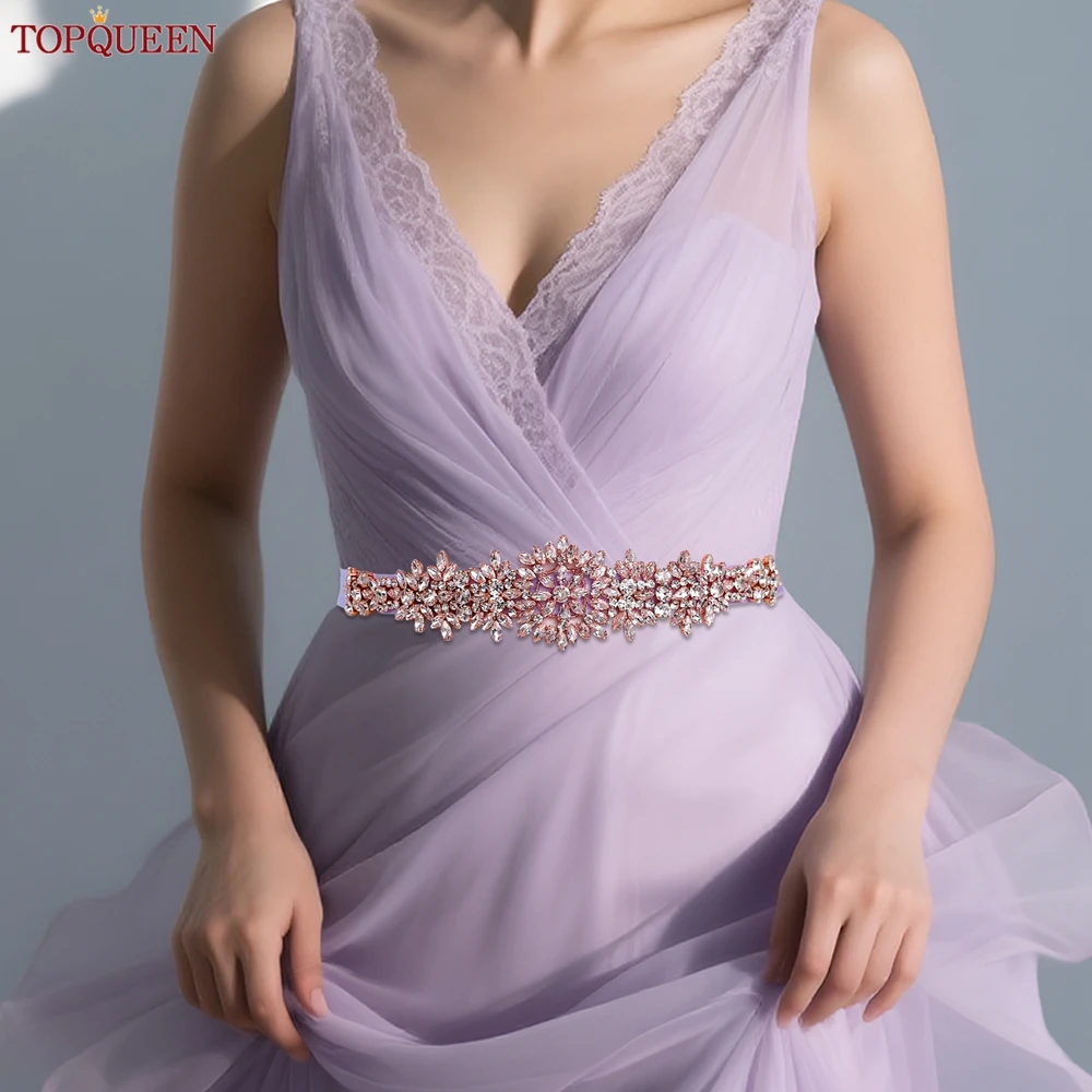 TOPQUEEN свадебный пояс из розового золота со стразами, женское свадебное платье с камнями и поясом, женское платье невесты, аксессуары с аппликацией S319-RG TOPQUEEN свадебный пояс из розового золота со стразами, женское свадебное платье с камнями и поясом, женское платье невесты, аксессуары с аппликацией S319-RG