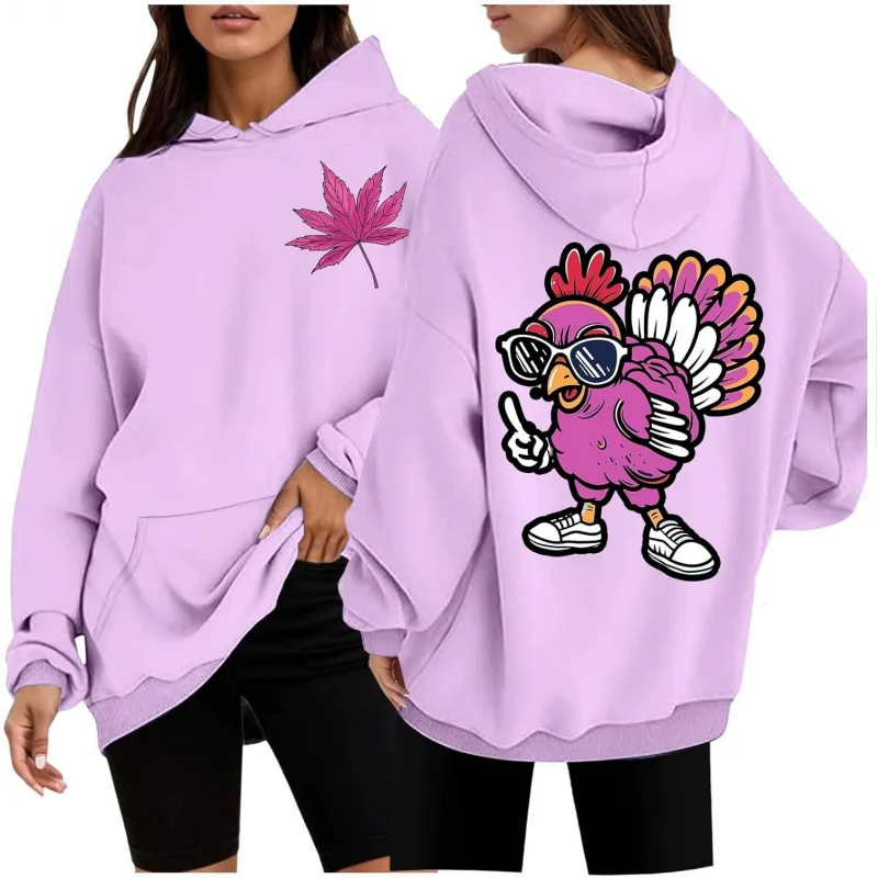 

Thanksgiving Purple Chicken Printed Hoodie