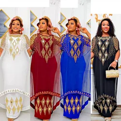 Falsos vestidos africanos de duas peças para mulheres, malha quente perfuratriz caftan vestido, Abaya Robe, roupas femininas, Nigéria tradicional, 2023