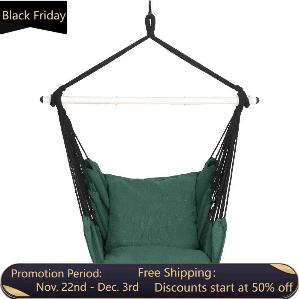 

Hammock chair hanging rope swing - maximum 500 pounds - includes 2 cushions - steel suspension rod with anti slip ring