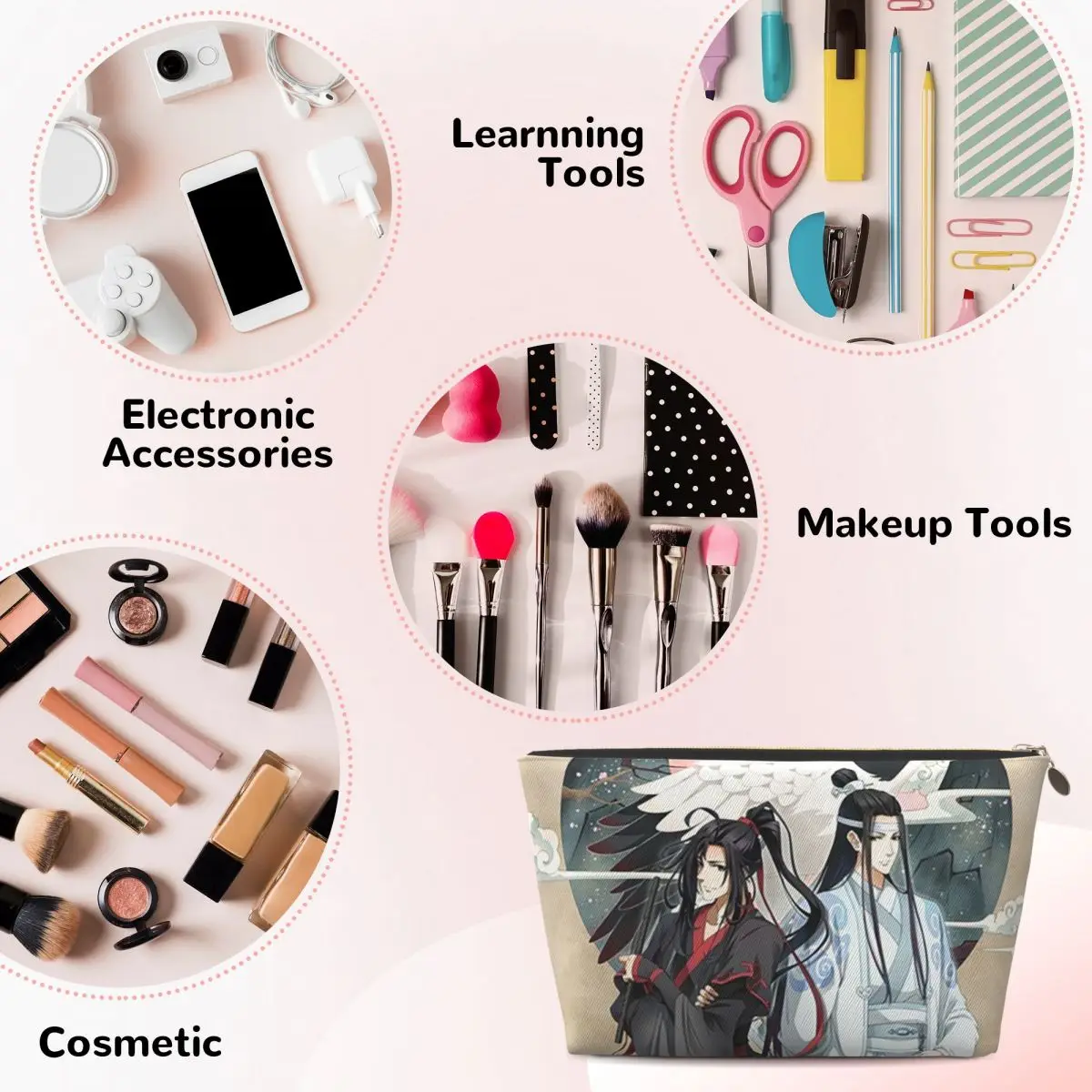 لان وانغجي الأزرق ساكورا الفن الجامح مو داو زو شي جوسو لان حقائب مستحضرات التجميل النسائية السفر ماكياج المنظم الحقيبة تخزين أدوات الزينة #4