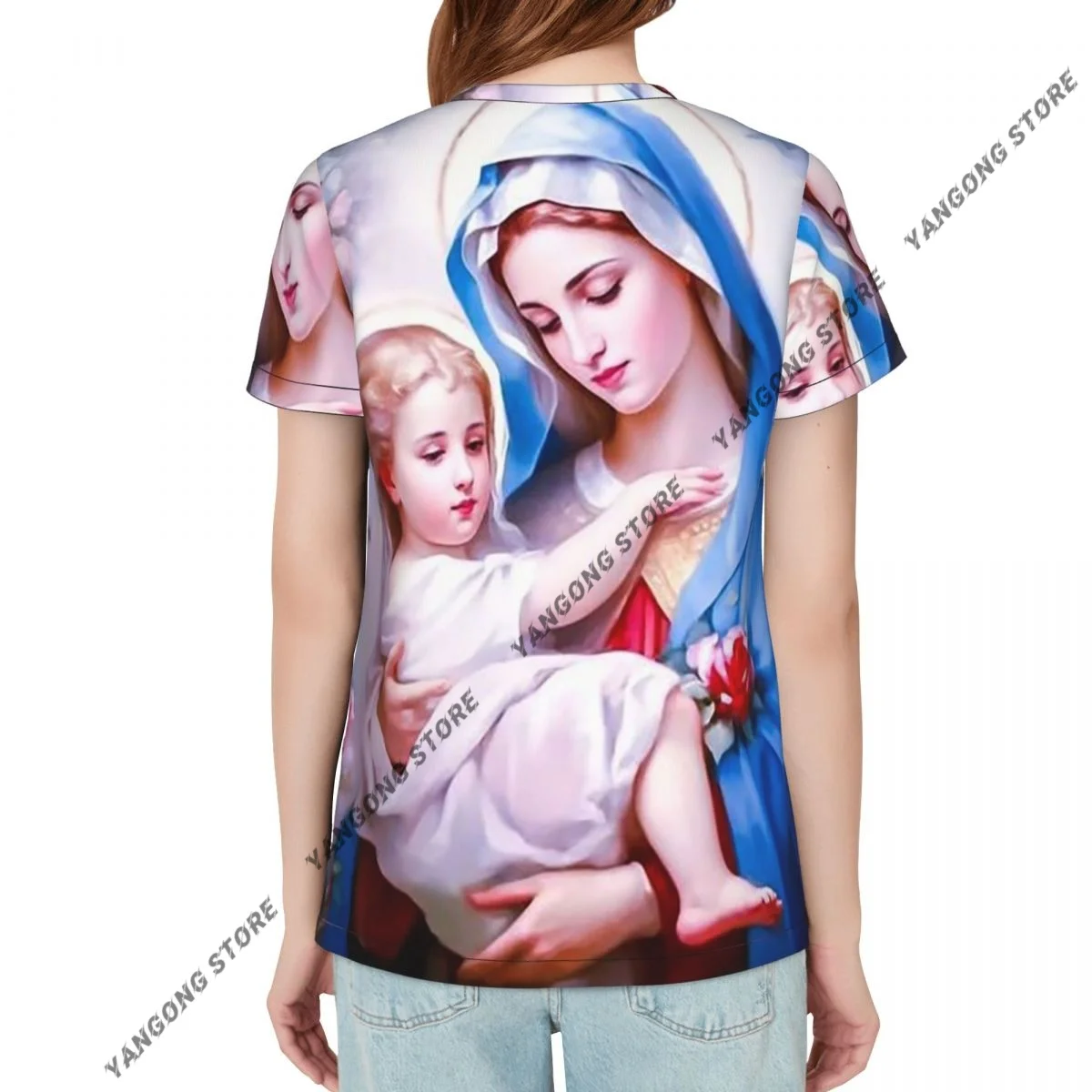 Women's T-shirt Lady Of Guadalupe Virgin Mary Jesus Pattern Tshirt Women Casual O-Neck Short Sleeve Tops Tees Clothing