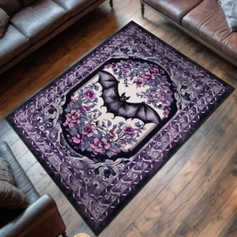Vintage Goth Rug for Gothic Home Decor Purple Rococo Rug Gothic Bat Rug Bedroom Rug for Eclectic Home Decor Halloween Decorati