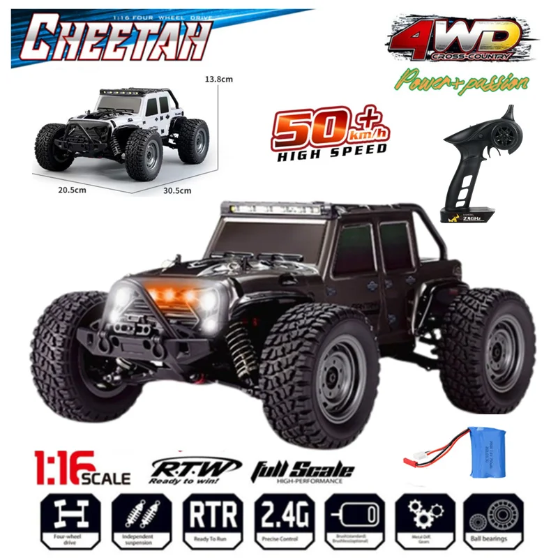 

RC Car 2.4G High Speed Carbon Brush Metal Electric Off Road Wrangler LED 1/16 4WD Remote Control Drift Racing 4CH Buggy For Toy