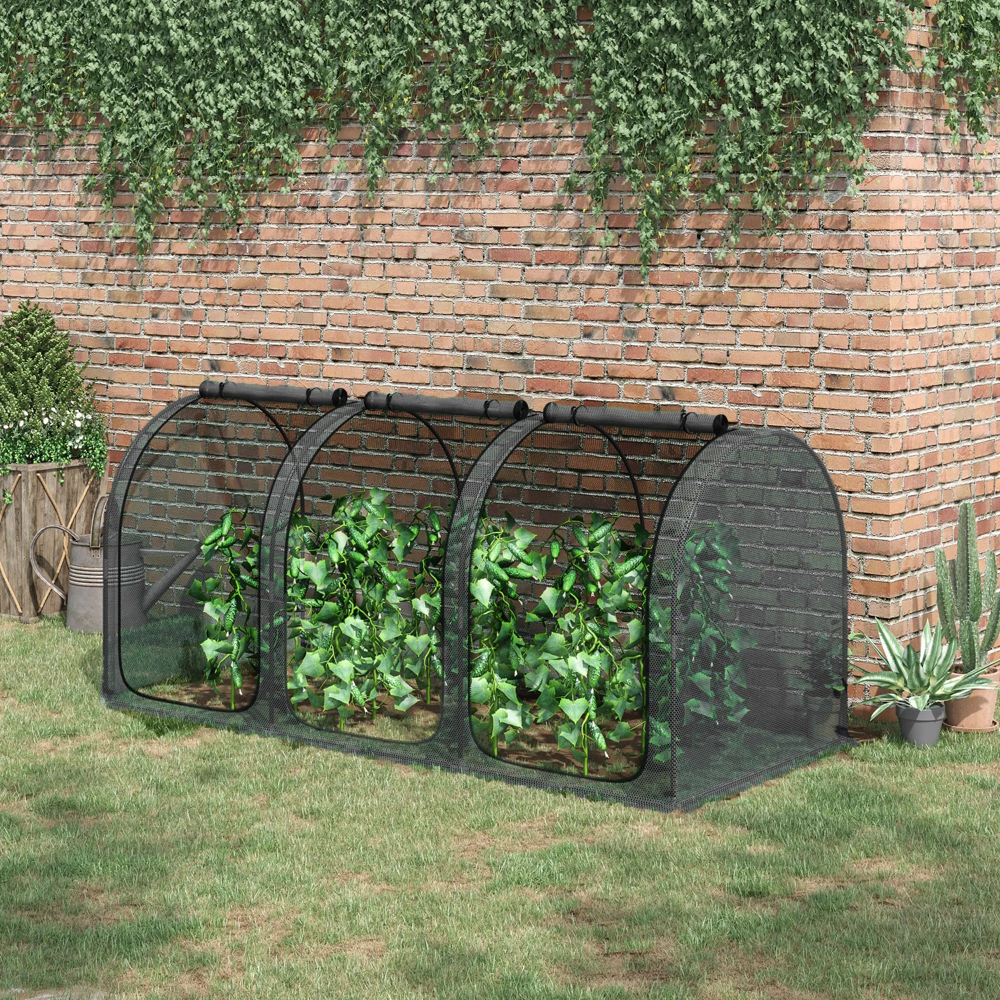 Outsunny 9' x 4' Crop Cage, Plant Protection Tent with Three Zippered Doors, Storage Bag and 6 Ground Stakes, for Garden, Yard,