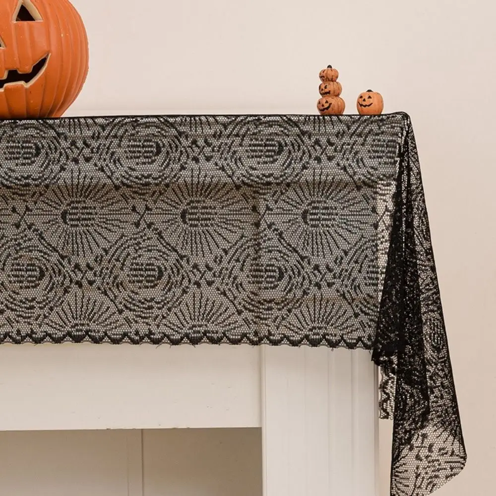 Cover Black Color Halloween Runner Long Length Lace Material Spider Web Runner Gothic Style Black Lace Runner Party