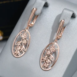 Wbmqda 585 Rose Gold Color Vintage Hollow Flower Long Drop Earrings For Women Ethnic Bride Wedding Fine Jewelry Accessories