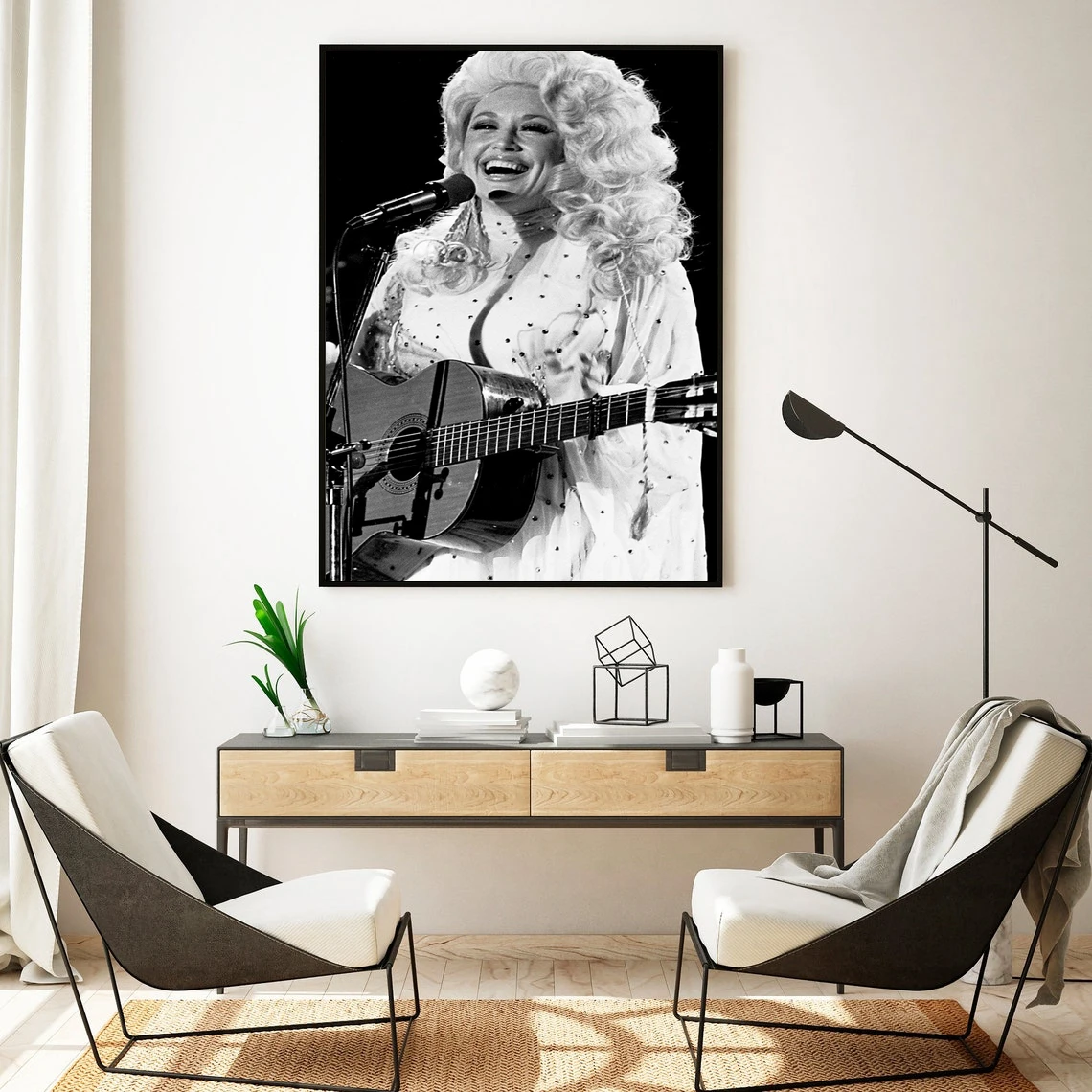 Dolly Parton on stage with guitar Photo Print Canvas Poster Wall Painting Home Decor (Unframed)