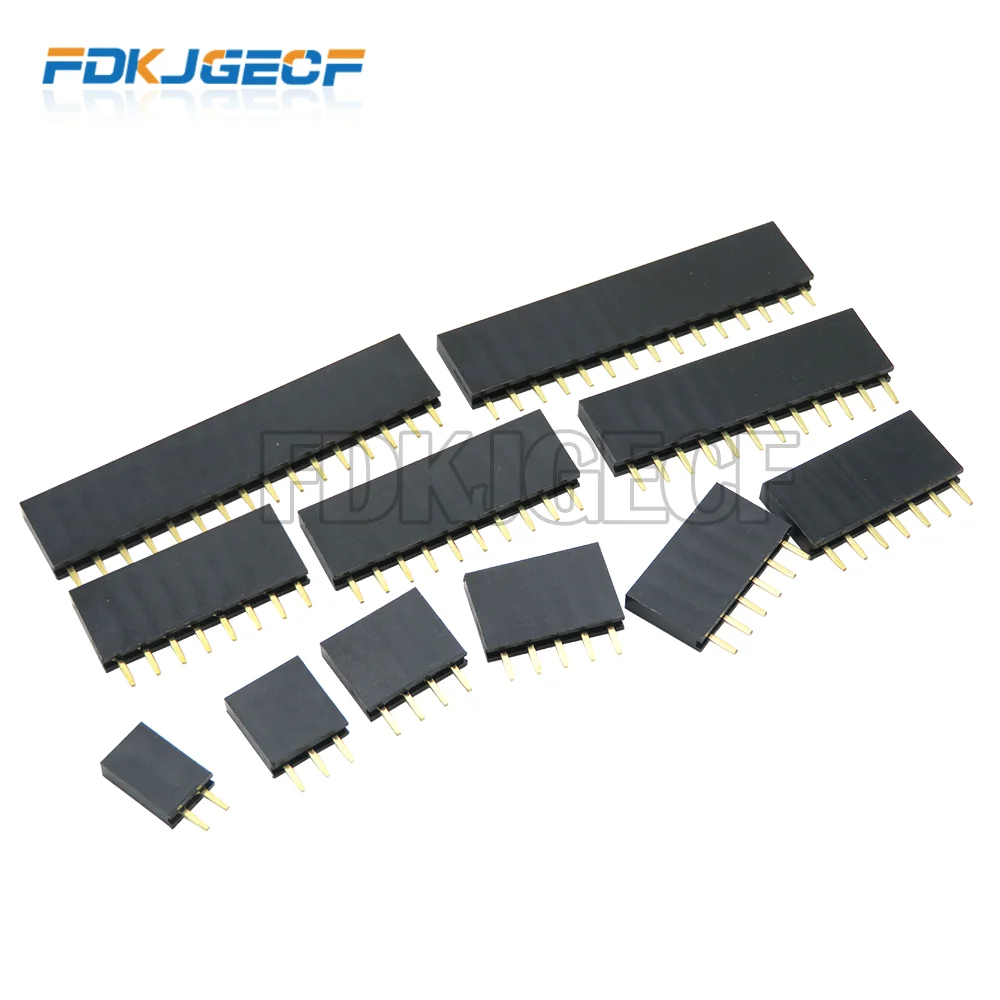 10pcs Single Row Female 2.54mm 2~40P PCB socket Board Pin Header Connector Strip Pinheader 2/3/4/6/10/12/16/20/40Pin For Arduino