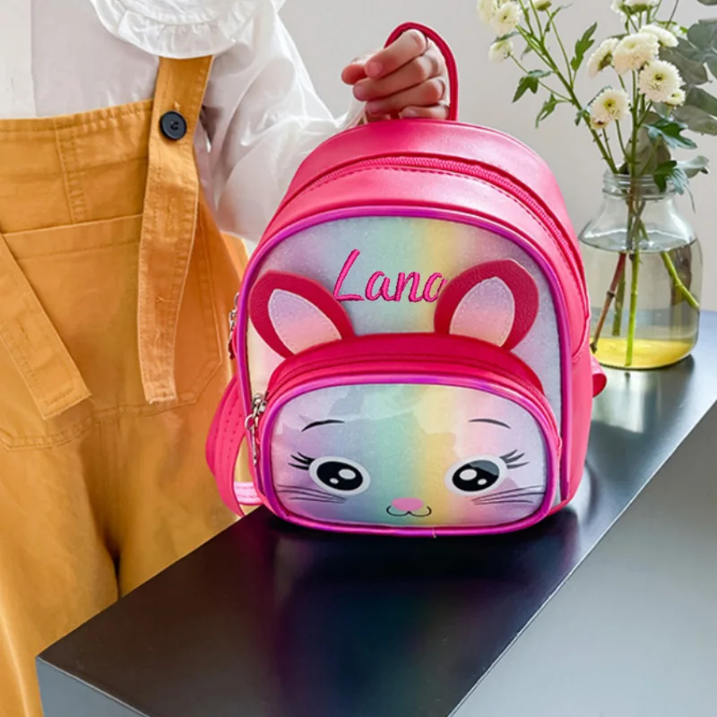 Personalized Girls Cartoon PU Backpack Customized Cute Rabbit Backpack Children's Kindergarten Color Laser Book Bag