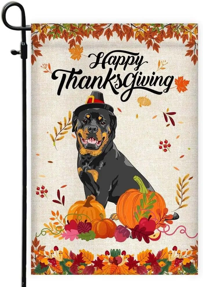 Happy Thanksgiving Funny Rottweiler Flag Fall Pumpkin Farmhouse Autumn Thanksgiving () USA Garden Flag Premium Decorative Yard O