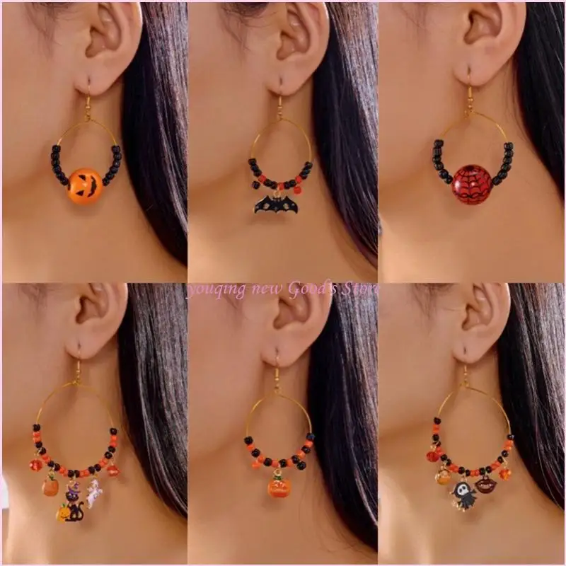 57QA Halloween Dangle Earrings Bat Wing Spiders Charm Gothic Jewelry for Women Party Night Accessories