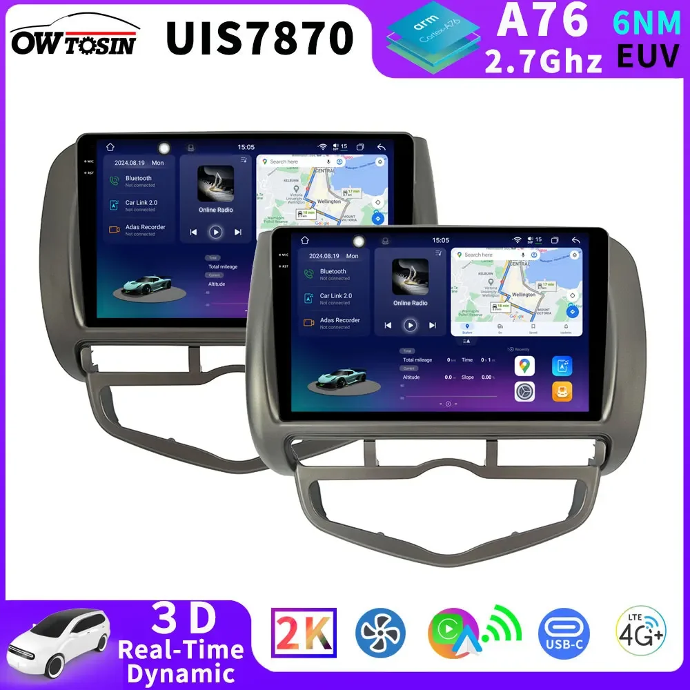 7870 Android 13 12G+256G Car Radio GPS Stereo For Honda Fit City Jazz GD 2001-2008 AT Auto CarPlay 3D Real-Time Dynamic Screen