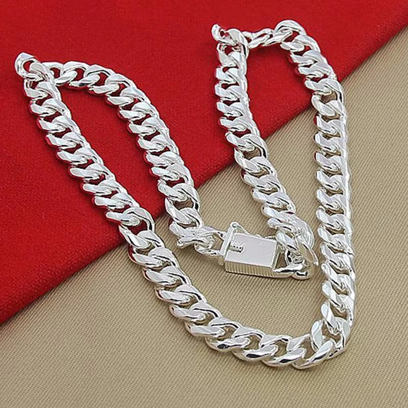 

925 Silver Man Necklace 10MM 20/22/24 Inches Cuban Chain Necklace For Women Fashion Wedding Jewelry Christmas Accessories
