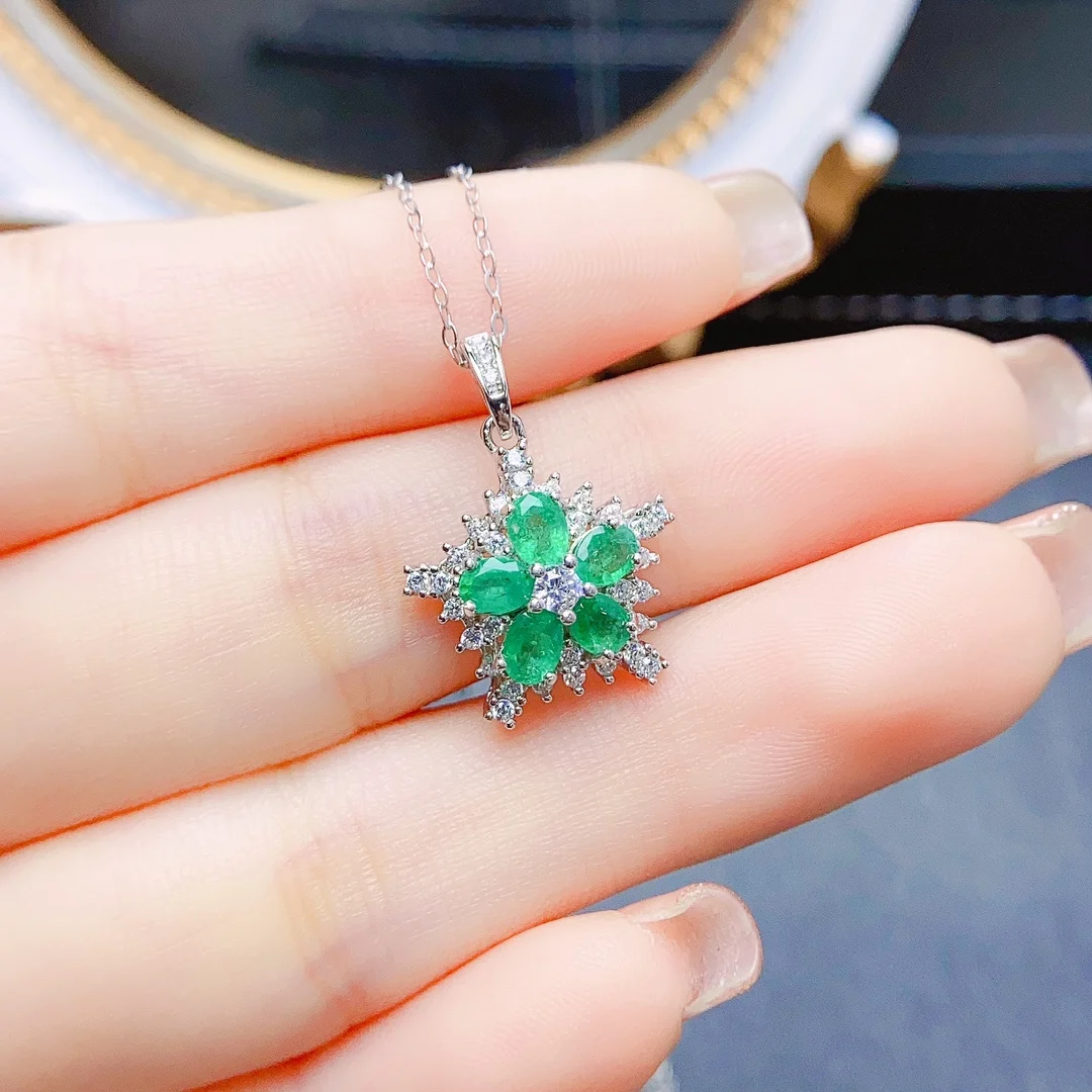 FS 3*4mmNatural Tourmaline/Emerald Star Pendant for Women S925 Sterling Silver Fine Luxury Charm Weddings Jewelry New 2023