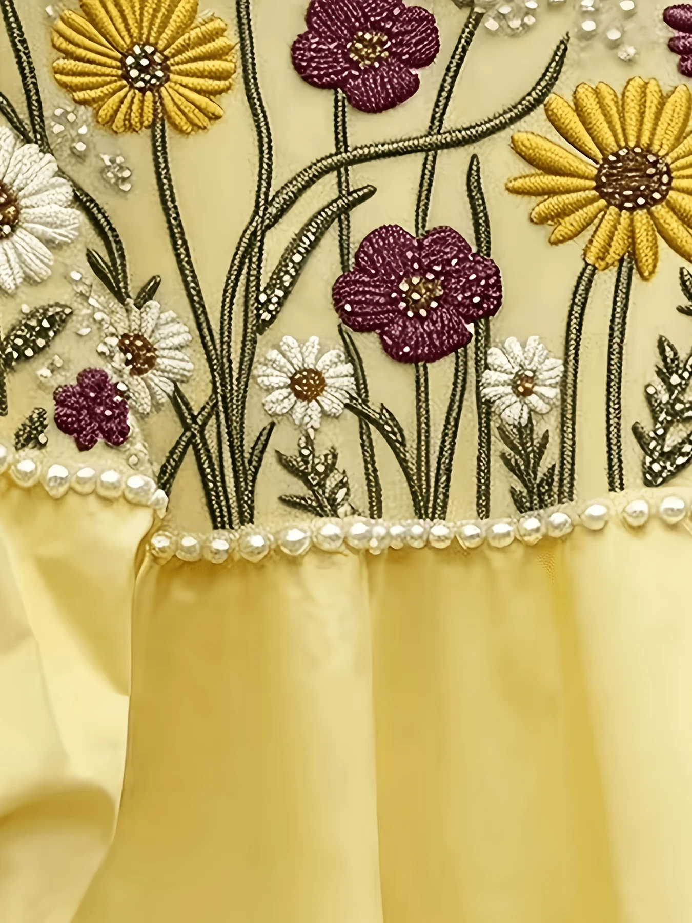 Elegantes Damen-Oberteil im Vintage-Stil mit Chrysanthemenmuster und verzierten Blütenblattärmeln, Rundhalsausschnitt, elegantes und süßes Damen-Oberteil mit lockerem, abfallendem Schulterärmeldesign, geeignet für tägliche Ausflüge, Partys und gesellige Anlässe. – Detail 5