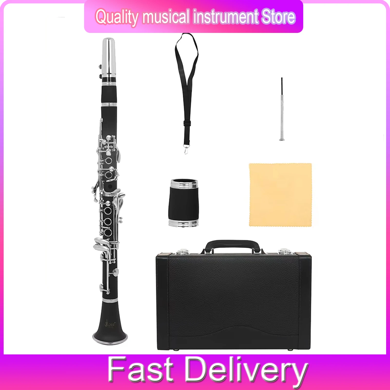 

SLADE Clarinet C Key 17 Key Rubberwood Tube Body Black Silver Key Suitable For Performance Clarinet Woodwind Instruments