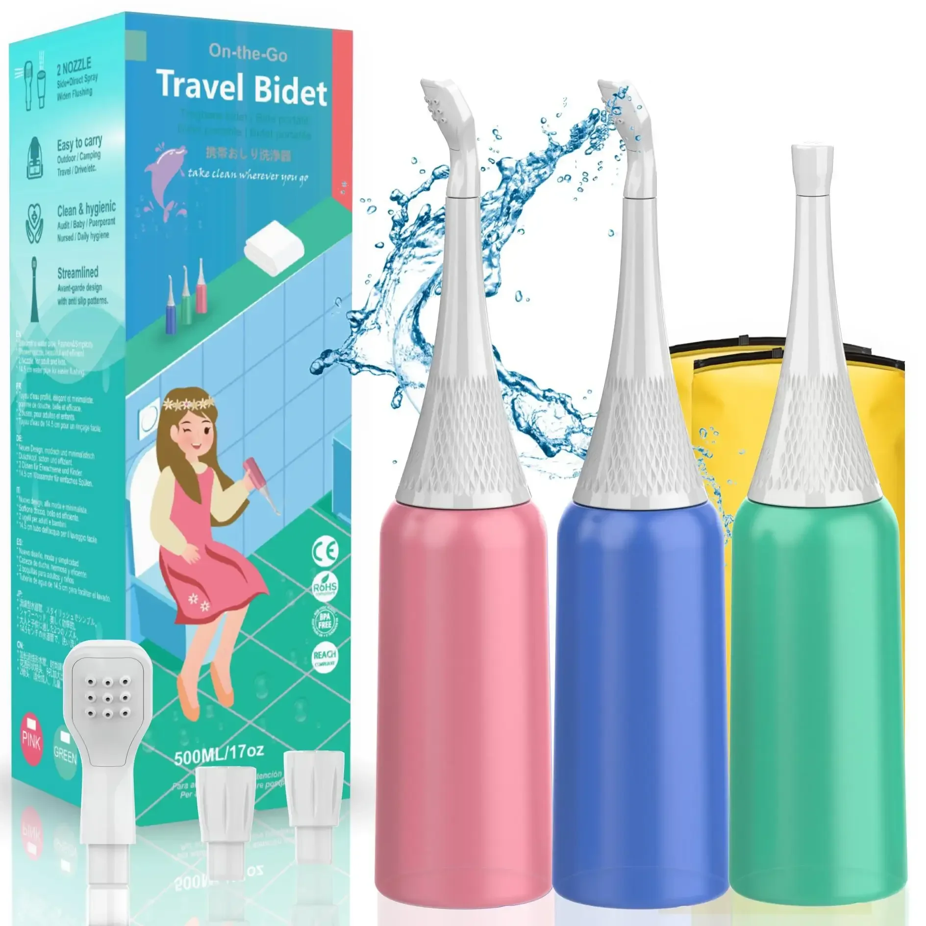500ml portátil bidé spray handheld viagem bidé para mulheres grávidas bebê limpeza lavadora de água garrafa chuveiros de bebê mãe garrafa