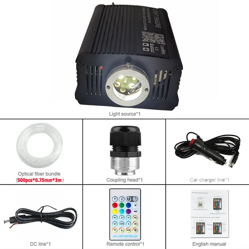 16W RGBW Flashing Light Emitting Diode Fiber Optic Starlight Canopy Kit 3m 0.75mm Roof Light Application Control