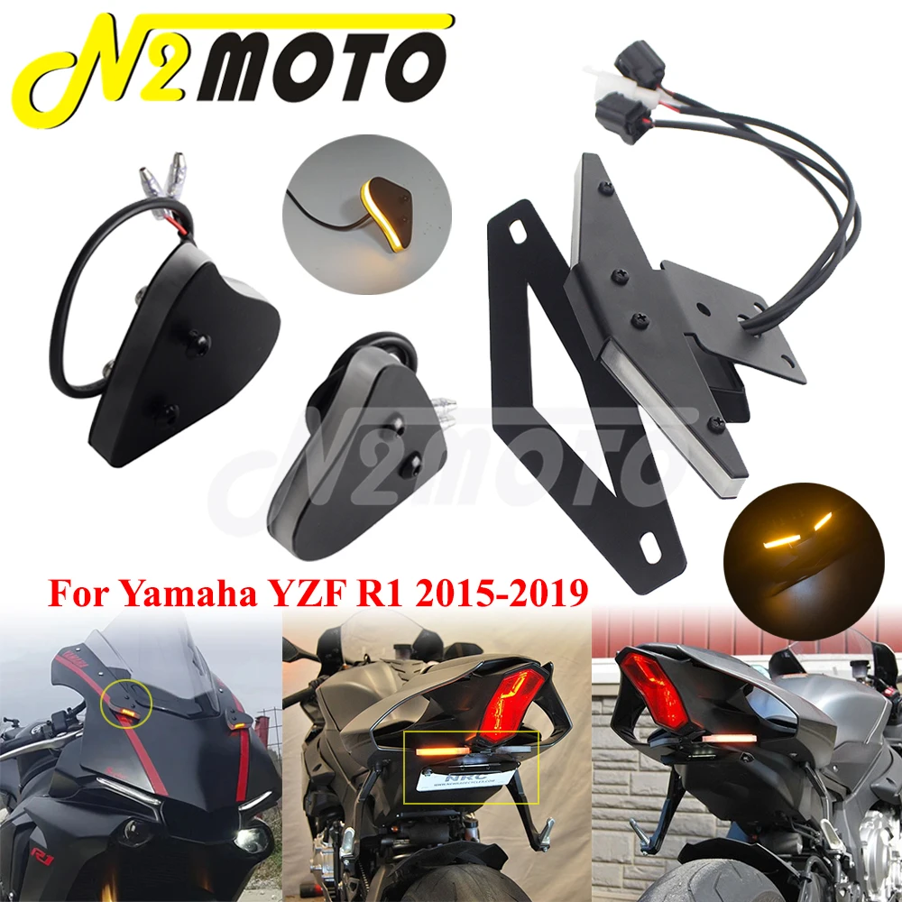 Motorcycle Accessories Amber Mirror Block Off Turn Signals LED Rear Fender Tail Tidy Licence Plate Light For Yamaha YZF R1 15-19