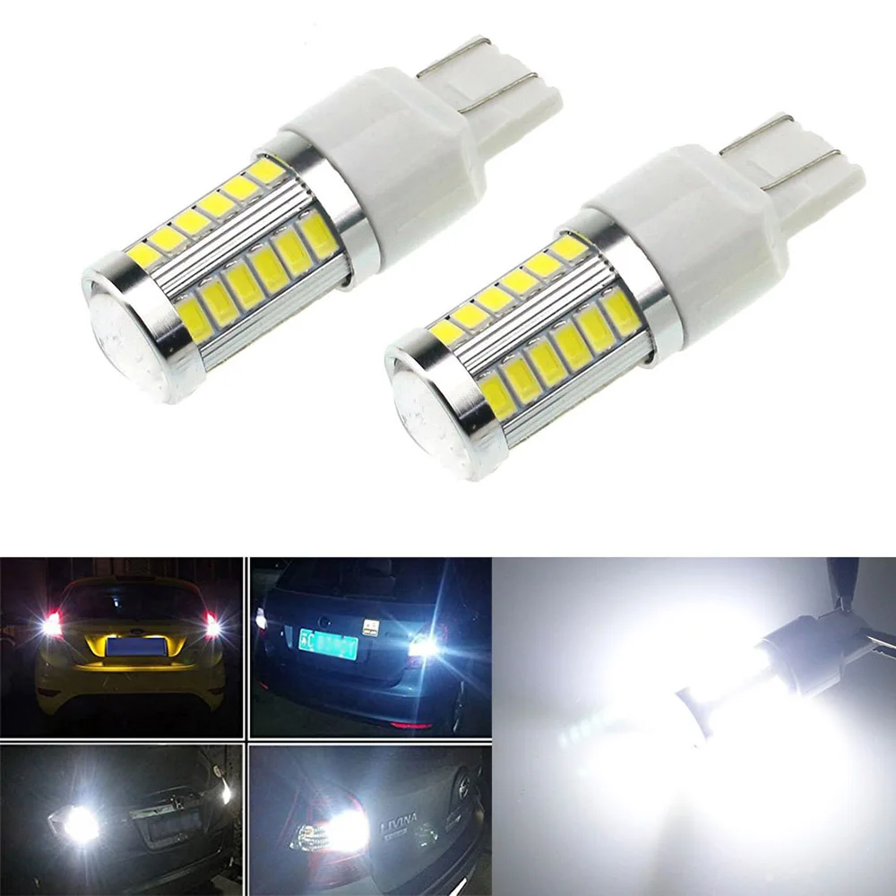 2X T20 7443 582 W21W BRIGHT WHITE 33 LED SMD REVERSE DRL LIGHT BULBS 6000K WEDGE 7443 BASE