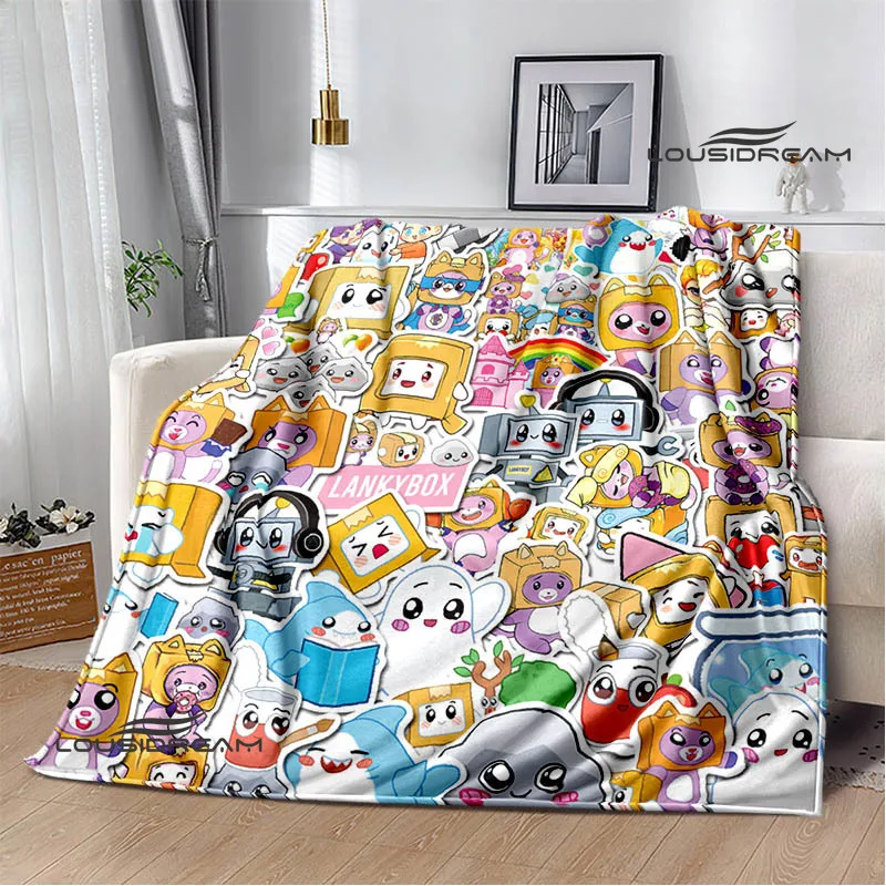 Cute Lankybox Foxy Boxy cartoon Printed blankets Picnic blanket Flannel Warm blanket Travel Blankets bed linings Birthday Gift