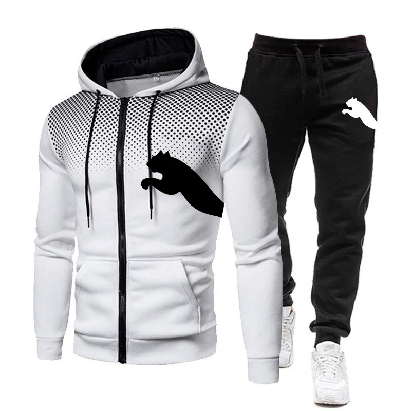 

2026New autumn and winter men's long-sleeved pullover hoodie + pants 2-piece fashionable outdoor running men's sportswear set