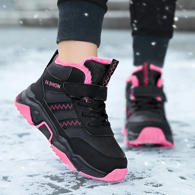 

Зимние детские повседневные зимние ботильоны, нескользящая уличная обувь для альпинизма, модные детские непромокаемые теплые кожаные кроссовки