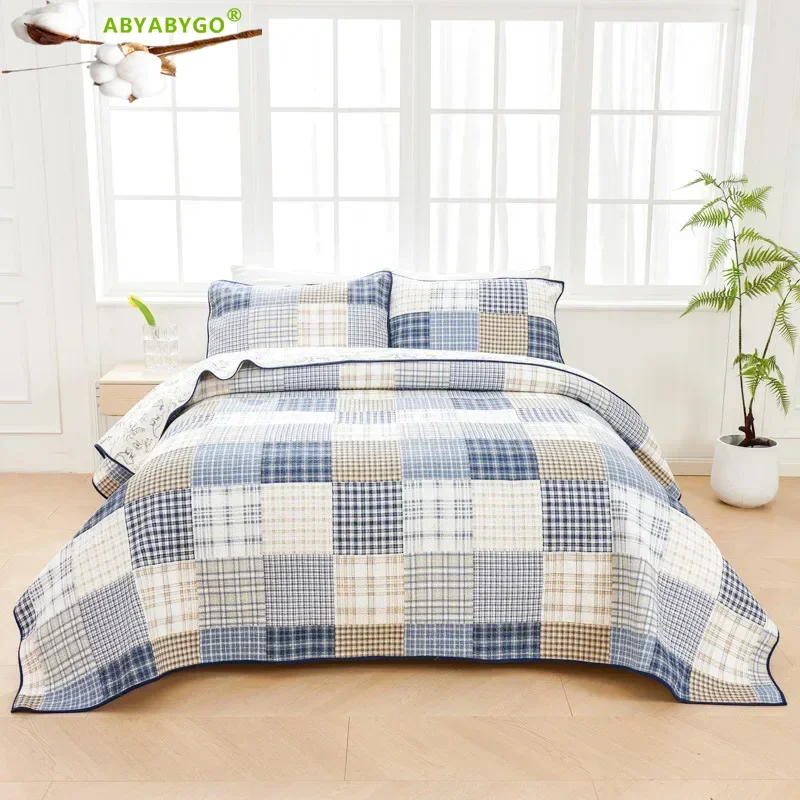 Nordic Bedspread for Bed Pure Cotton Quilted Blanket Quilt Bed Cover Bed Sheet and Pillowcases Queen Size 220x230cm 3pcs Set