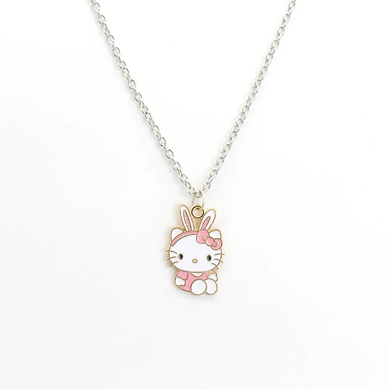 Lovely Cartoon Hellokitty Sanrio Anime Kids Chain Necklaces Cute Hollowed Kitty Alloy Necklace for Women Girls Birthday Gift