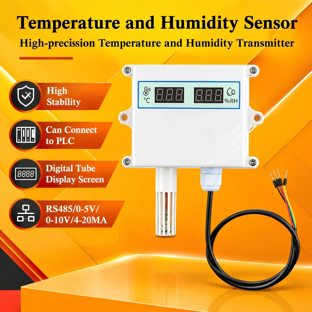 Digitalanzeige-Sender mit Temperatur- und Feuchtigkeitssensor, Sonde RS485, analog, 0–5 V, 0–10 V, 4–20 mA, wasserdichte Temperatursensoren – Detail 1
