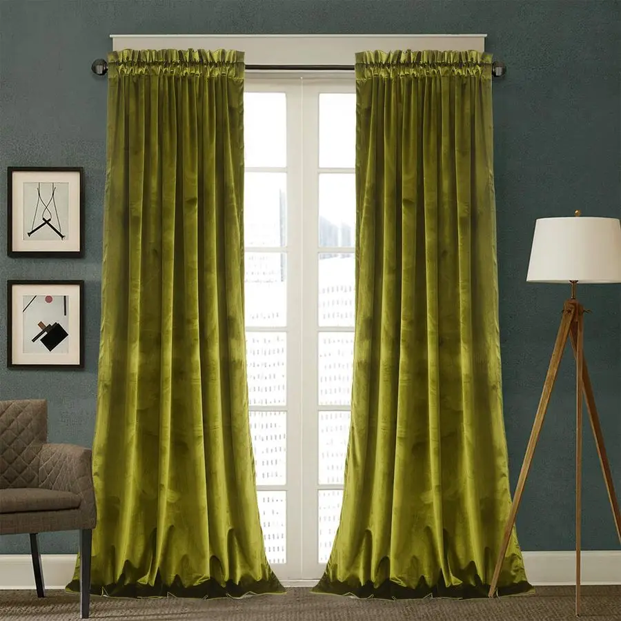 

Olive Green Velvet Curtain 84 inch Length Curtains Block Light Thermal Insulated Rod Pocket Window Drapes Set for Bedroom Living