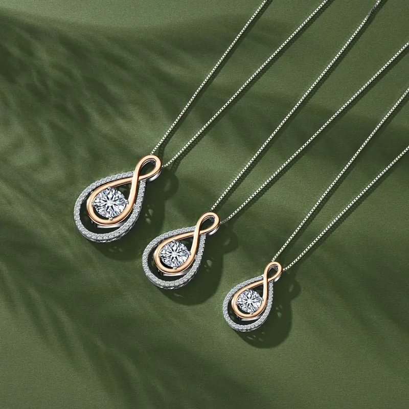 

3CT 1CT 2CT D Moissanite Pendant Infinity Necklace S925 Silver Adjustable Chain for Women Gift Jewelry 6.5mm 8mm 9mm Lab Diamond