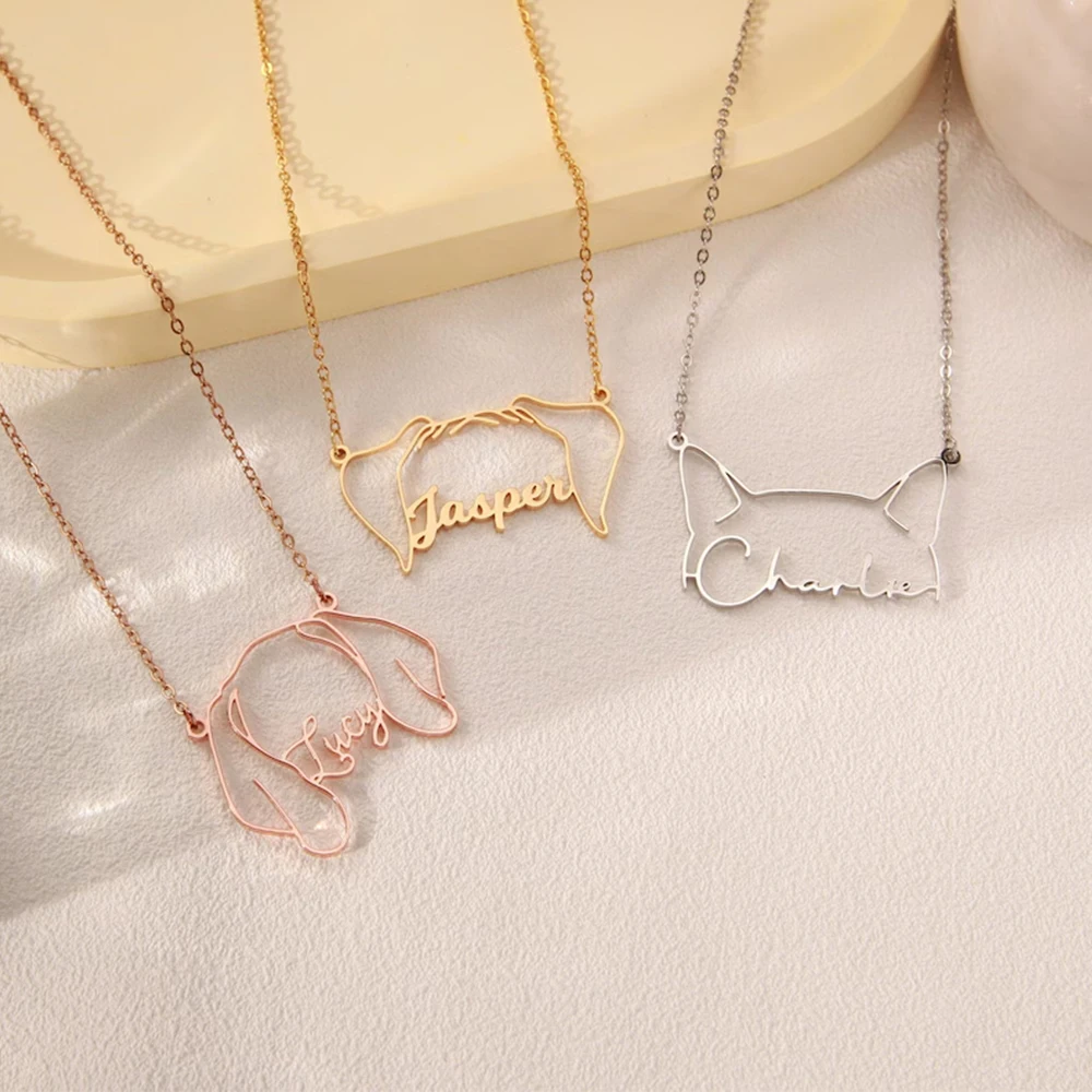 

Ожерелье с именем питомца из нержавеющей стали, персонализированный кулон с именем собаки/кошки, милое украшение для животных, памятный подарок