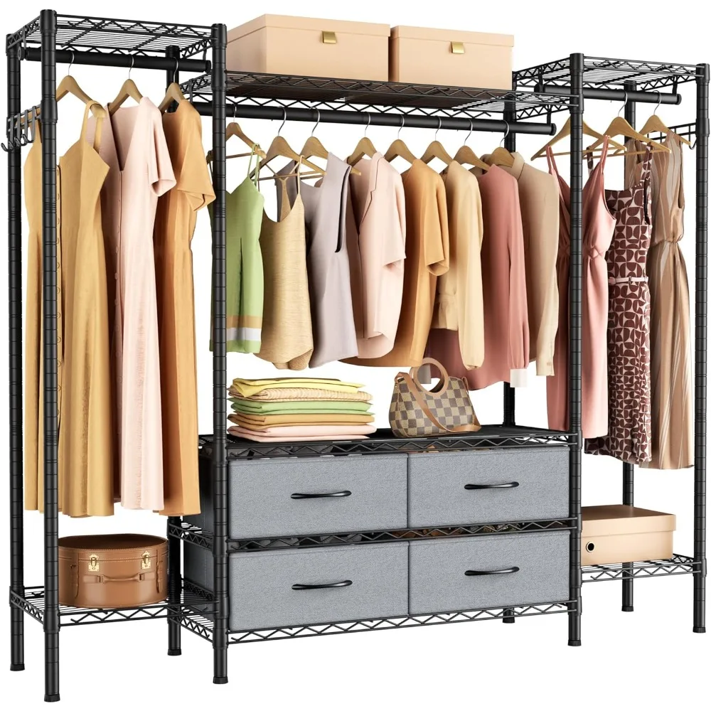 

Large Garment Rack Heavy Duty Clothes Rack,Freestanding Closet Portable Clothing Rack with 8 Adjustable Wire Shelves,3 Hang Rods