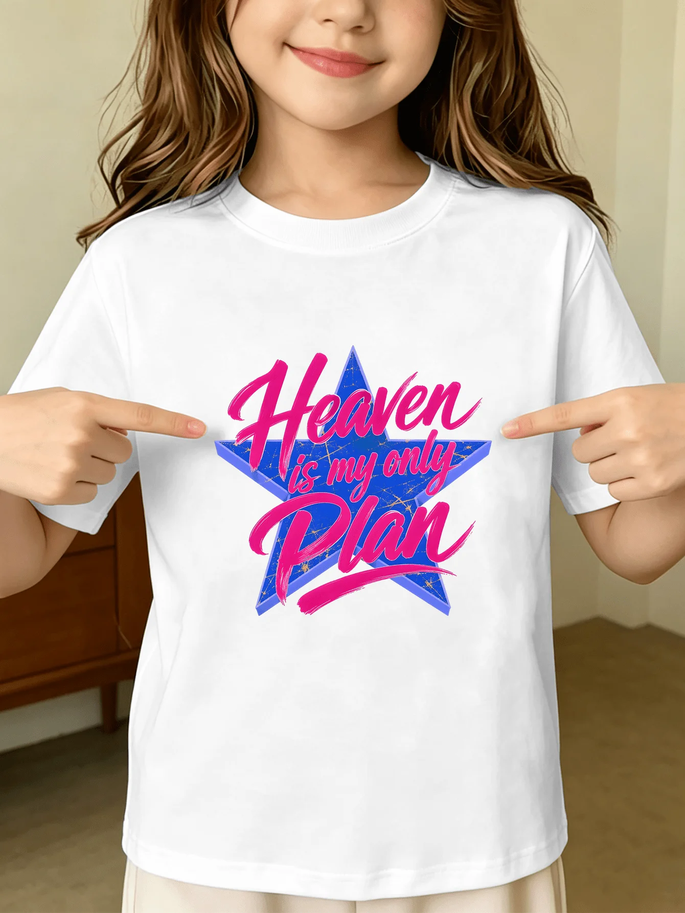 Star Slogan Tee Heaven Is My Only Plan Letter Print Boys Girls Family Matching Cotton Summer Short Sleeve Basic Children Tshirt