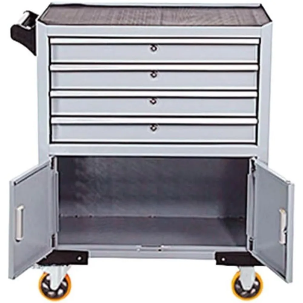 عربة أدوات دوارة ذات 4 أدراج شديدة التحمل - سعة 440 رطلًا، خزانة تخزين صناعية لورشة العمل، المرآب، ومساحات الإصلاح