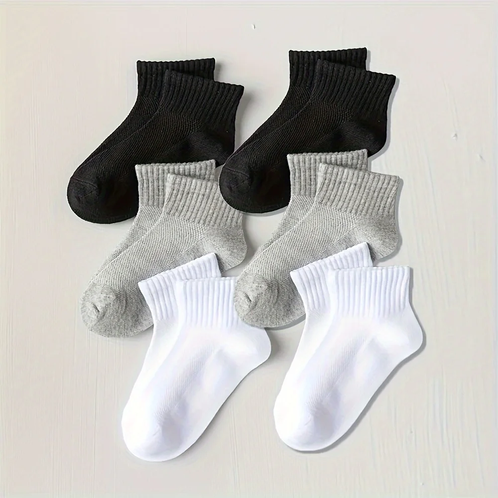 6 pairs of unisex solid color mesh cotton socks for boys and girls, spring and summer casual and comfortable short socks, studen