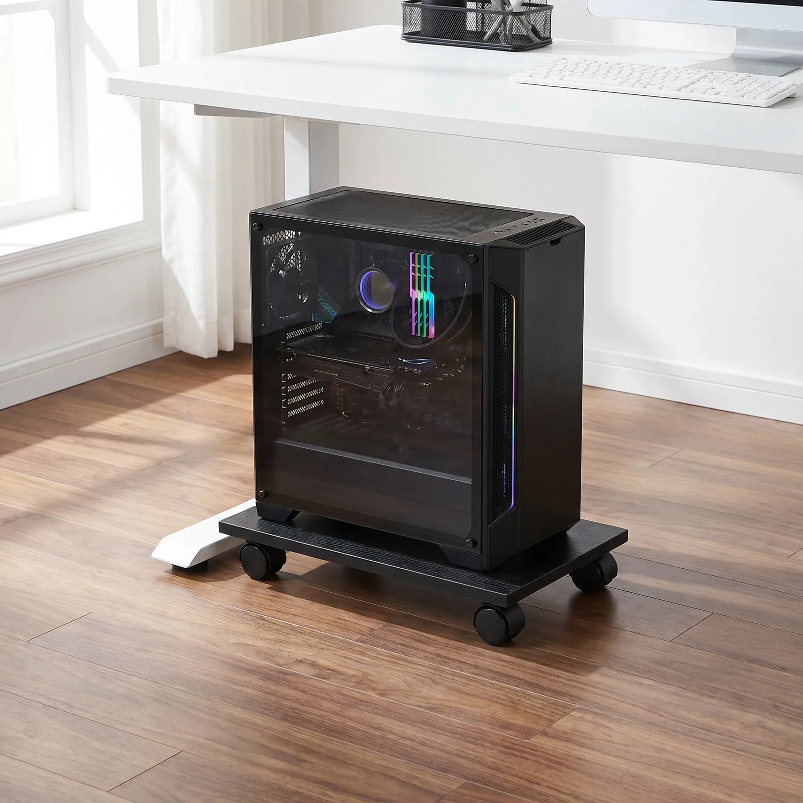 2pcs-computer-tower-stand-mobile-black-rolling-cpu-cart-brake-casters-desktop-riser-cooling-support-desktop-pc-tower-stand