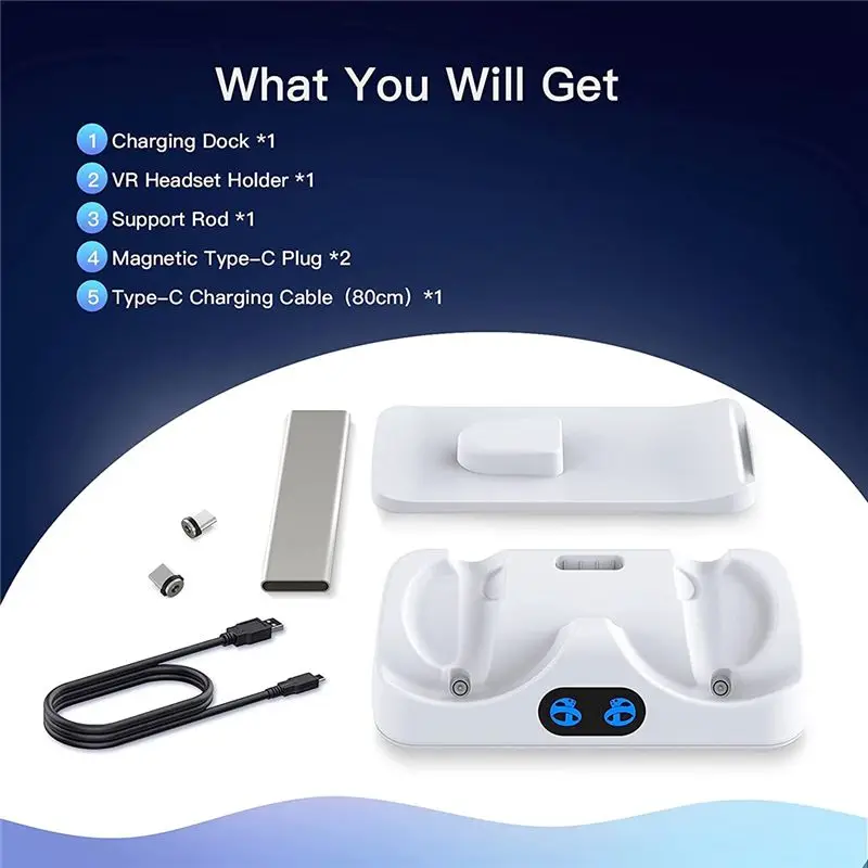 DT98 For PS VR2 Charging Station with Headset Holder, Magnetic Fast Charging Dock Stand for PSVR2 Sense Controllers, LED