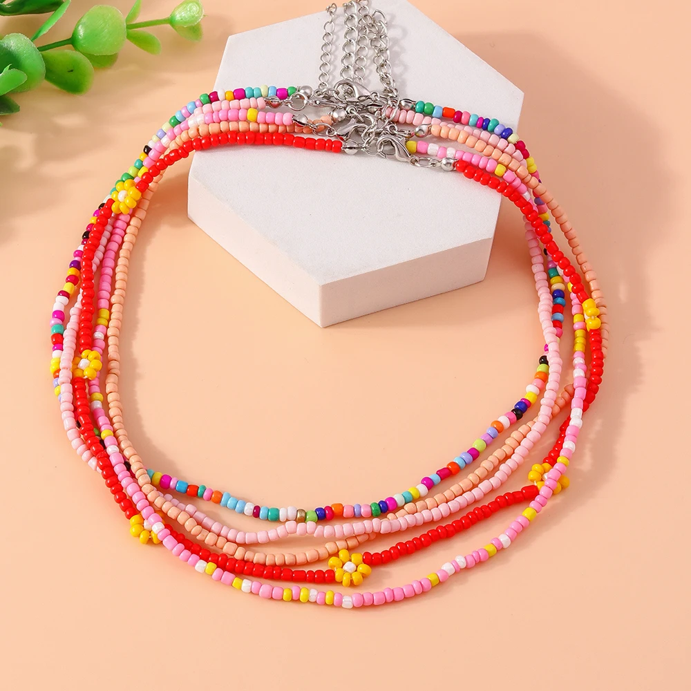 Aihua handgemachte Böhmen bunte Rocailles Perlen Blumen Halskette für Frauen Kinder Freundschaft Halskette ethnische Strand Party Geschenke – Detail 7