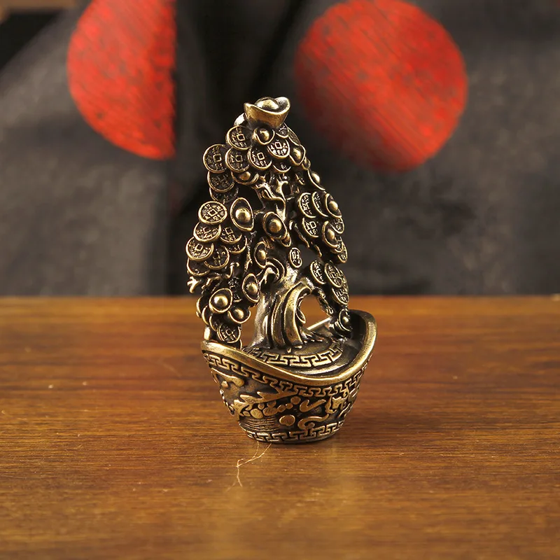 1/2pcs Brass Ingot Fortune Tree Ornament Retro Ingot Tree Fortune Tree desktop Decorative Copper Ornament