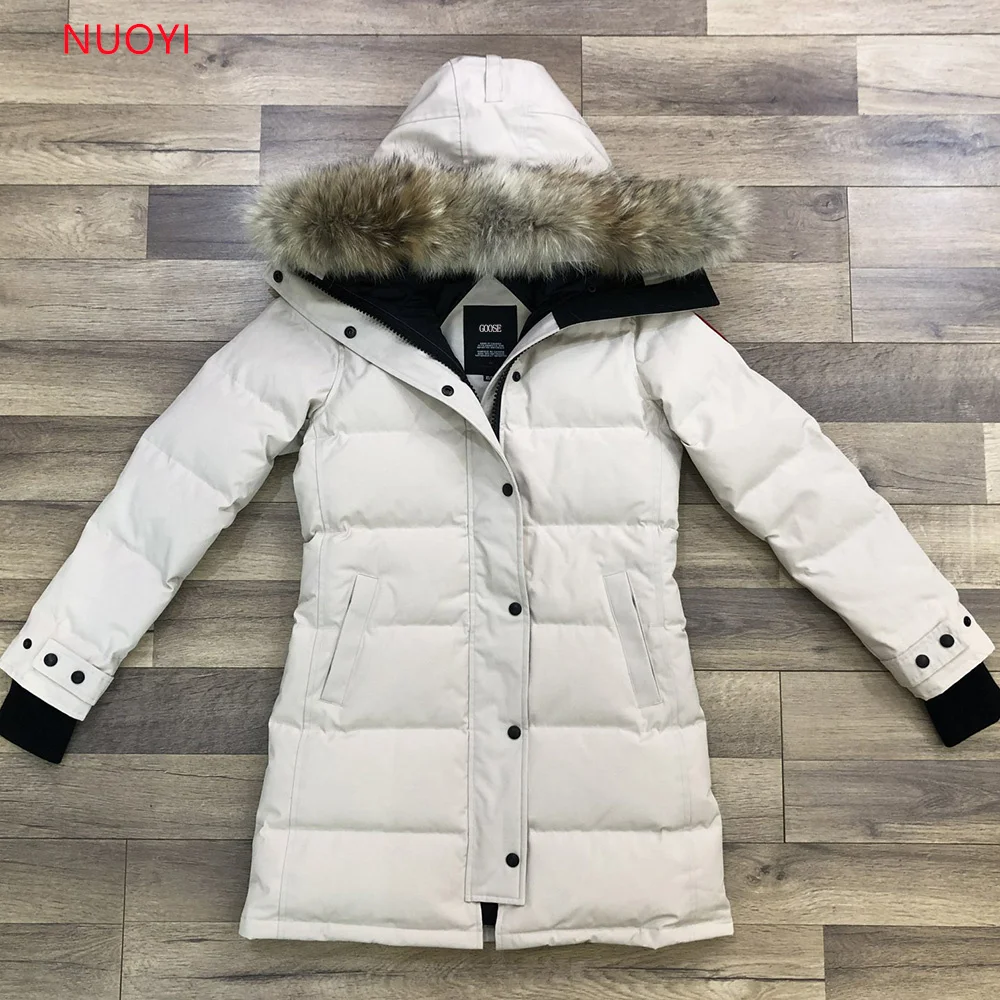 15 cappotto lungo Lady Canadian piumino donna Parka Expedition 95% piumino d\'oca bianco Snowcoat Top Brand autentica pelliccia di Coyote 3802L