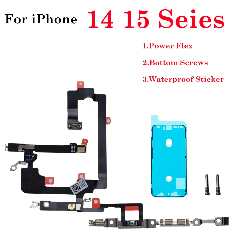 

Поп-новый переключатель Mute ON OFF, кнопка регулировки громкости, гибкий ленточный кабель + нижний винт + водонепроницаемая наклейка для IPhone 14 15 Plus Pro