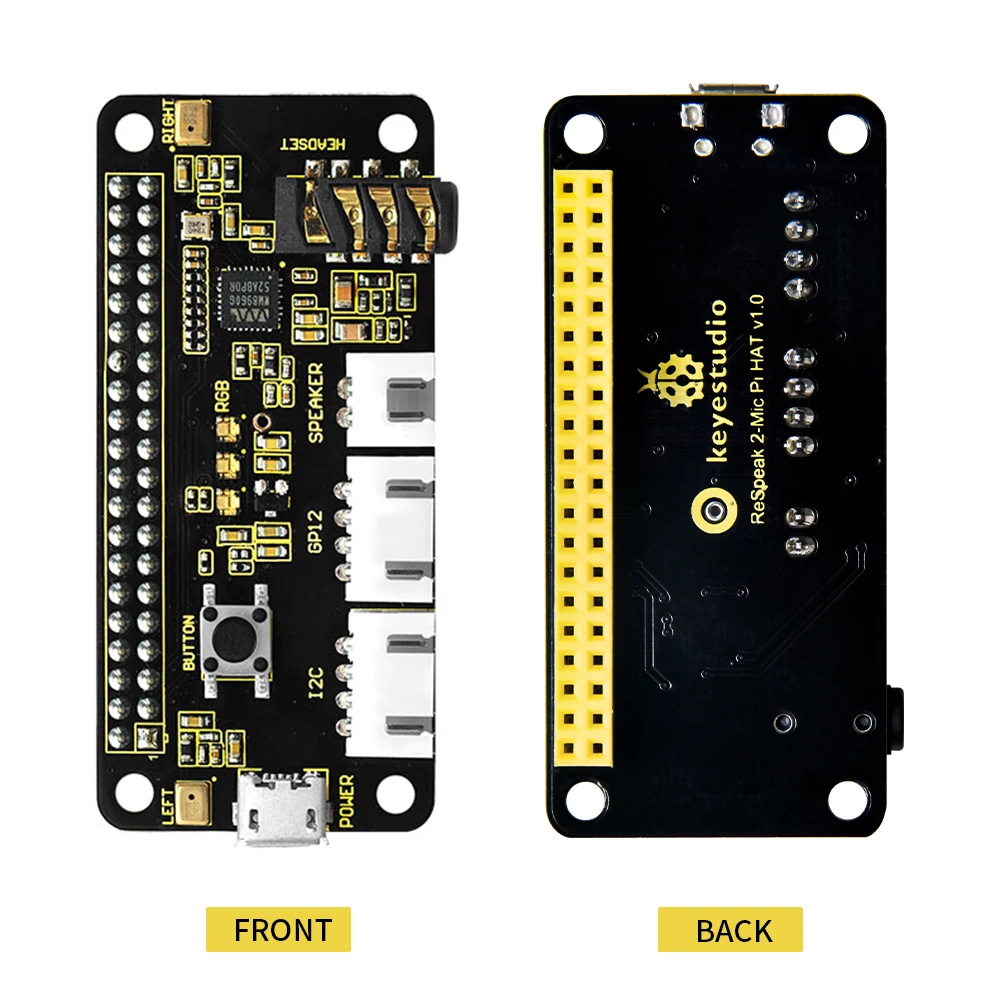 2PCSKeyestudio 5V ReSpeaker 2-Mic Pi HAT V1.0 Karta rozszerzeń dla Raspberry Pi 4B/3B+/3B Certyfikat CE