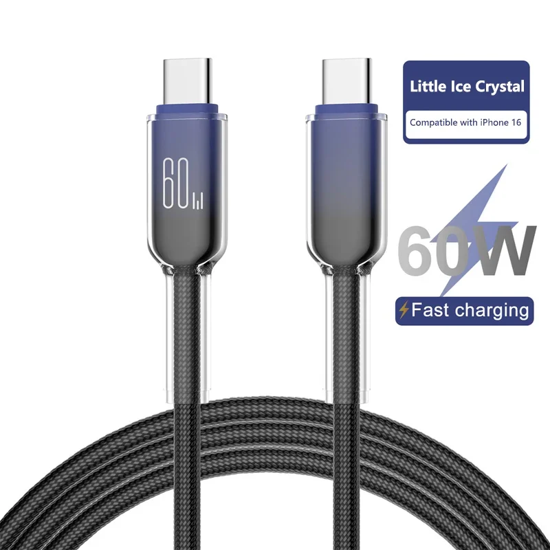 Cable de carga rápida de 60W PD, cable de alta calidad de tipo C a C con carcasa antiincrustante, cable duradero para iPhone y Xiaomi